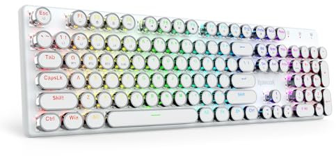 Redragon K710 - Teclado mecánico inalámbrico para juegos, Bluetooth/2.4 Ghz/cableado, retroiluminación RGB, recargable, interruptor azul, clic, panel de metal, teclas redondas, color blanco