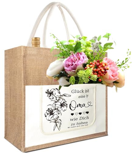 Charfia Jutetasche Geschenke für Oma, Jutebeutel Shopper Bag als Geburtstagsgeschenk für Oma, Jute Beutel Bedruckt, Personalisierte Tasche, Geschenk für Mutter zum Geburtstag, Muttertag (Oma)