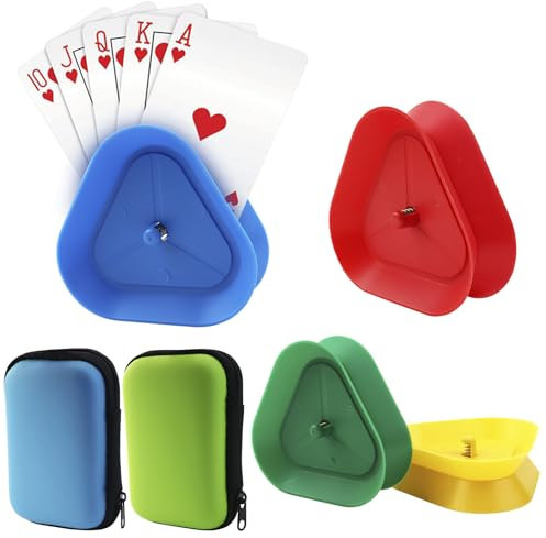 Kartenhalter Kinder 4 Stück Spielkartenhalter, Kartenständer Spielkarten, Kartenhalter Spielkarten mit 2 Spielkarten Box für Senioren und Kinder