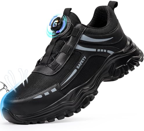 LAoutun Safety Trainers Rotating Buckle Laces Safety Shoes Men Women Comfortable Lightweight Work Shoes Puncture Proof Work Trainers Non Slip Steel Toe Cap Footwear for Construction & Warehouse