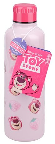 Paladone - Botella de agua de 500 ml de acero inoxidable rosa de Lotso, tapa de rosca, reutilizable, producto oficial de Toy Story de Disney Pixar para cualquier edad, para escuela y trabajo