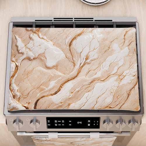 PETTI Artigiani Italiani - Coprifornelli Cucina Moderno Effetto Marmo Beige, Copri Fuochi Piano Cottura 40x70 cm, 100% Made in Italy