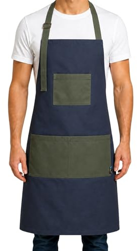 HOUSE ART LIFE Tablier de cuisine avec 3 Poches Tablier de barbecue Anti-taches Idée Cadeau Homme Taille Réglable Tablier de Cuisine Femme, pour BBQ, Jardinage, Café, Restaurant