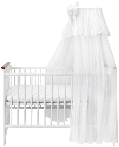 balbina Baldachin Chiffonhimmel Deko-Set für Babybett, Betthimmel mit Schleife, Moskitonetz für Babyzimmer, Bettvorhang durchsichtig ohne Himmelstange, 320 x 160 cm, weiß