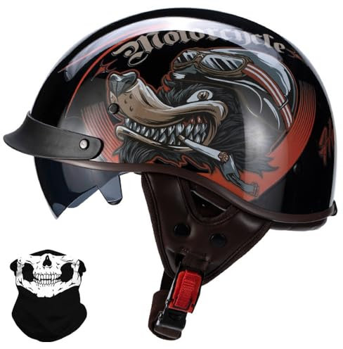 Retro Motorrad Halbhelme Motorradhelm für Herren und Damen DOT/ECE-Zugelassen Motorradhelm Mit Schutzbrille Jethelm, Roller-Helm Scooter-Helm Moped Mofa-Helm Vintage Chopper