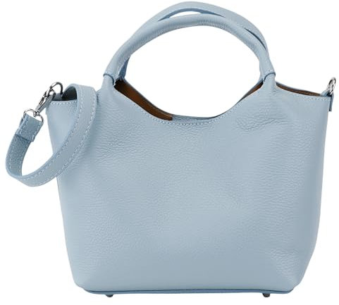 SH Leder Damen Handtasche aus Echtleder Beuteltasche mit Schultergurt und Innentasche Elegante Henkeltasche Crossbody Tasche für Alltag & Büro 28x18cm Sophia G684 (Hellblau)
