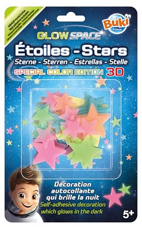 BUKI SB51 - Leuchtende Sterne für Kinderzimmer | Phosphoreszierende, mehrfarbige Wandaufkleber für Wand & Decke | Dekoration für die Nacht, Weiß, Mehrfarbig