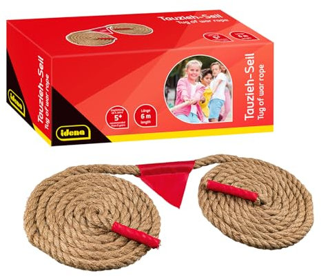 Idena 40382 - Juego de Cuerda Tira y afloja para Exterior, Longitud 6 m, diámetro 20 mm, Bandera Desmontable, Extremos Reforzados, Juegos de jardín para Adultos y niños a Partir de 5 años