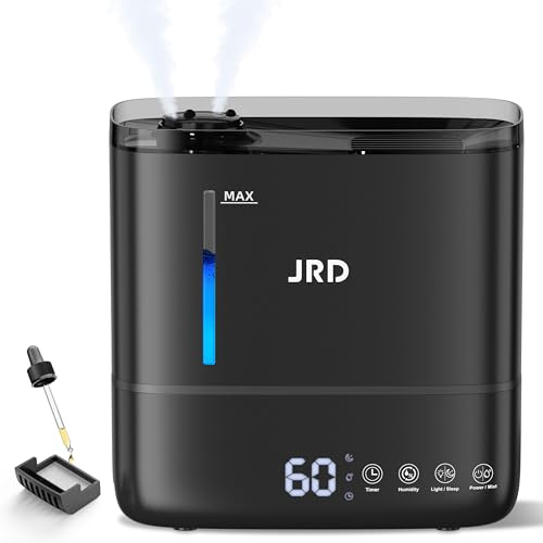 JRD Luftbefeuchter für Schlafzimmer, Top Fill 4L Cool Mist Luftbefeuchter für große Räume, 40H Laufzeit, 360° Düse, Diffusor für ätherisches Öl, Ultraschall-Luftbefeuchter für Zuhause, Babyzimmer und