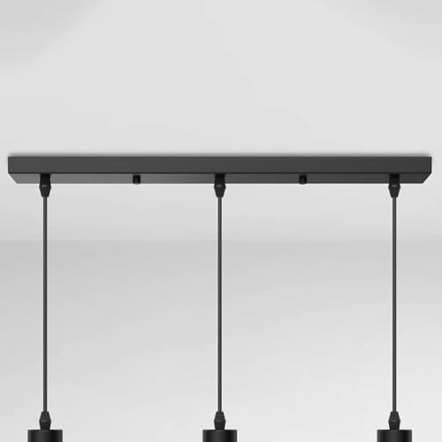 Baldaquin pour lampe rectangulaire, longue, cache-câble, rosace de plafond, en métal, abat-jour de plafond, boîte de plafond, noir, 70 cm x 3 trous