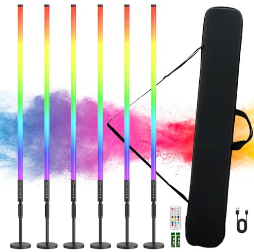 6Pack 4ft Portable Battery Powered LED Tube Light with Tripods, 500 Vivid Effects for Video, Photography, Light Painting, YouTube, and Dance Club