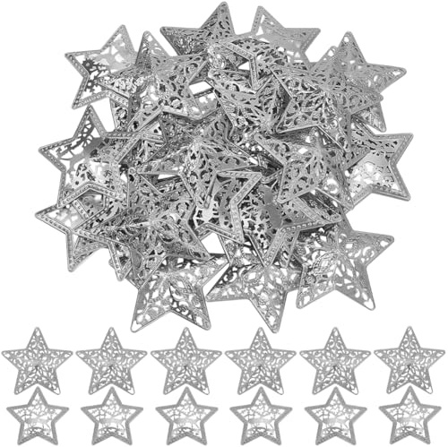 GORGECRAFT 40 Stück 2 Größen Texas Silbersterne Ausgehöhlt Verzinktes Metall Scheunenstern Ornament Dreidimensionaler Weihnachtsbaumstern Zum Aufhängen An Der Wand Feiertagskranz Dekoration Bastelproj