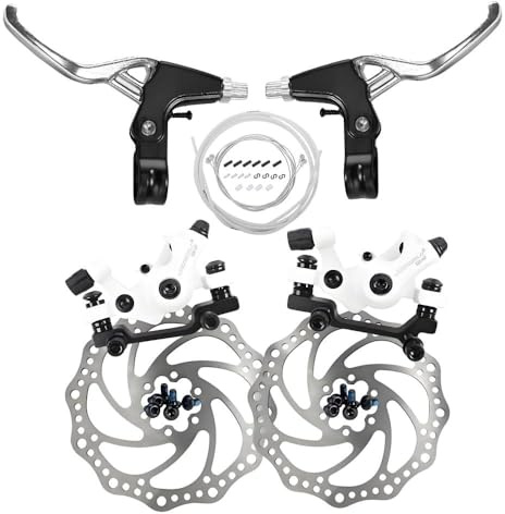 GUOFANG Kit Freno a Disco per Bicicletta, Pinza Freno Meccanico a Disco, Freno a Disco Universale Anteriore e Posteriore (Set Completo Bianco)