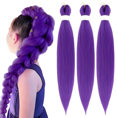 Xbessc 3 Packs Treccia Capelli Viola Scuro Extension Pre-stirate 30 Pollici | Capelli per Treccine in Fibra Sintetica Extension Per Treccine Africane per Costumi Halloween Cosplay Feste Scena