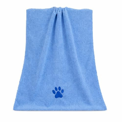 OSUD Serviette Chien & Chat Microfibre XL – Ultra Absorbante – Séchage Rapide – Idéale pour Toilettage, Bain et Plage - Bleu - 70 X 135