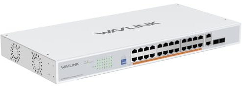 Wavlink a 28 porte Switch Gigabit Ethernet, da tavolo/montaggio su rack, 24 PoE, 2 SFP, 2 porte uplink Gigabit, 250 W totali di PoE+, supporto 802.3af/at, switch non gestito