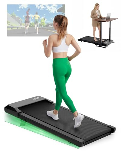 Raceable Walking Pad mit Steigung, Lacuffy Laufband für Zuhause mit APP-Steuerung, unter dem Schreibtisch Laufband mit AI-Training und Multi-Runner-Rennen, Max 136kg