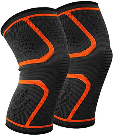 BESKEY Knee Support (Pair) Anti Slip Knee Brace Elastic Breathable Knee Compression Sleeve Help Joint Pain Relief for Arthritic Sufferer and Recovery from Injuries Fit for Sports (M, Orange)