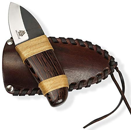 PMX Handmade Handgemachtes Outdoor-Messer D2 Rhino Ötzi & Wengeholz Griff & Aus einem Stück D2 Stahl gefertigt & Lederscheide & Klinge 70mm