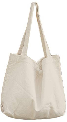 YARUODA Damen Schultertaschen Canvas Tote Bag Handtasche Arbeitstaschen, (Beige/Weiß), Einheitsgröße