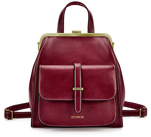 ECOSUSI Rucksack Damen Leder Rucksackhandtaschen Vintage Elegant Handtasche Rucksack Damen 2 in 1 Klein Daypack Tagesrucksack Kunstleder Wasserabweisend Reise Rucksack Weinrot