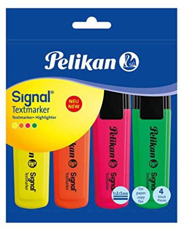 Pelikan Textmarker Signal, 4 Leucht-Farben, 4 Stück, mit Keilspitze