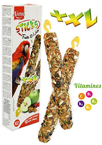 Aime Baguettes aux Fruits/Noix pour Perroquets/Friandises pour Oiseaux/2 Baguettes XXL