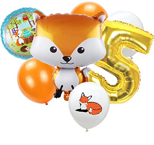DIWULI Fuchs Luftballon Set 5 Jahre - Waldtiere Geburtstag