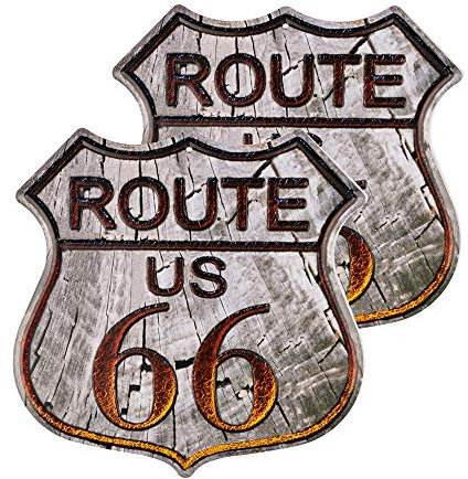 dojune - 2 Stück Route 66 Schilder, Vintage Metall Shop Schild, US 66 Road Blechschild für Home Wall Decoration