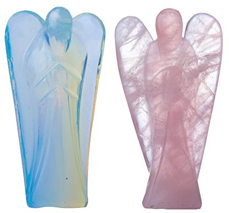 Wonder Care Ángel de la Guarda de Bolsillo, Piedra Preciosa Natural de Cristal, Estatua Tallada de energía curativa de Reiki, Estética de meditación 1.5 -2 2 Piezas (1 Opalita, 1 Cuarzo Rosa)