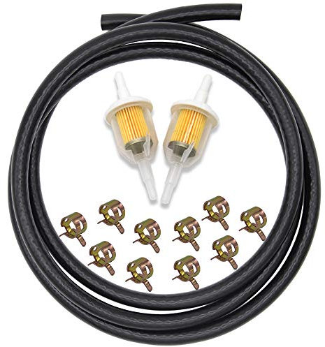 SWNKDG 5/16 Benzinschlauch Kit 2Meter Ø8mm, Kraftstoffleitung mit Benzinfilter und Schlauchschellen für Auto Motorrad Roller