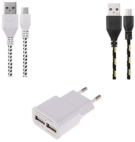 Pack Chargeur pour WIKO Y81 Smartphone Micro USB (2 Cables Tresse 1m Chargeur + Prise Secteur Double USB) Mura