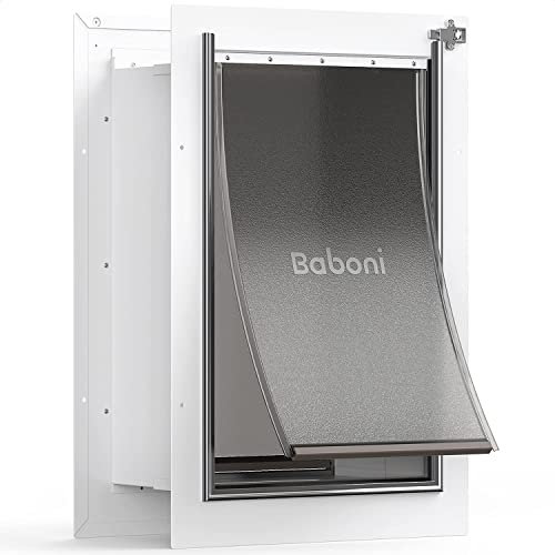baboni Pet Door for Wall, Steel Frame and Telescoping Tunnel, Aluminum Lock, Double Flap Dog Door and Cat Door, Strong and Durable (Pets Up to 100 Lb) -Large, White