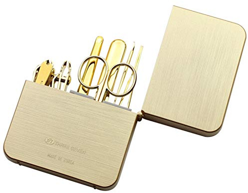 zxb-shop Nagelknipser Set Feuerzeug Stil Nagel Clippers Trimmer Kit Nagelhaut Kumpel 7 in 1 Pedikürepflege Klassische Luxus-Maniküre-Werkzeuge für Fußnägel und Fingernägel (Color : Gold)