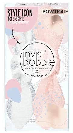 invisibobble Bowtique Lemming Go Duo Set Haarschleife I 2x Haargummi Schleife Rosa Weiß I Haarschmuck für Mädchen & Damen I Limited Collection Nordic Breeze