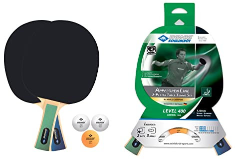 Donic-Schildkröt Tischtennis-Set Level 400 für 2 Spieler, 2 Schläger 1,4 mm Schwamm, 3 Bälle, Gute Freizeitqualität