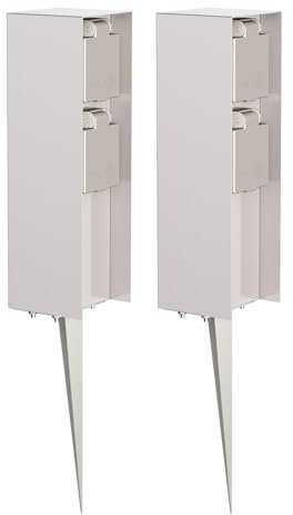 ledscom.de 2 Stück Garten-Steckdosen-Säule POMI mit Erdspieß für außen, IP44, 2-Fach, Edelstahl, eckig, 23cm