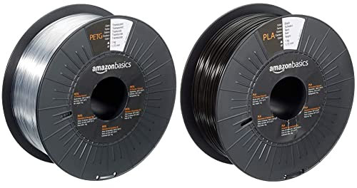 Amazon Basics 3D-Drucker-Filament aus PETG-Kunststoff, 1,75 mm, durchscheinend, 1-kg-Spule & 3D-Drucker-Filament aus PLA-Kunststoff, 1,75 mm, Schwarz, 1-kg-Spule