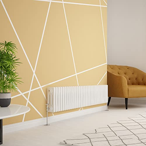 Warmehaus Traditional Radiator Triple Column White Horizontal Cast Iron Style Central Heating Radiator -300 x 1460mm