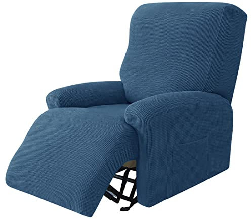 YOPOIY Strecken Relaxsessel Sesselbezug 4 Stück Sesselschoner mit elastischem Boden weichem Jacquard-Muster mit Tasche für Wohnzimmer -Dunkelblau-