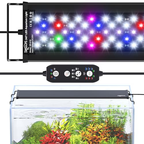 SEAOURA 24/7 Mode LED Aquarium Light for Plants-Full Spectrum Fish Tank Light with Timer, Auto On/Off, 7 Colors, Adjustable Brightness, 3 Modes for 18 Inch to 24 Inch Freshwater Tank, 18W