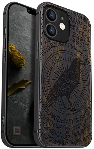 Carveit Case for iPhone 12 Mini Compatible with MagSafe Protective Cover Wood Hybrid TPU Shockproof Bumper For Apple 12 mini Case Magnetic Cases Wooden (Witchcraft raven-Blackwood)