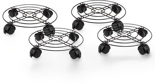 Unibos | LOCKABLE | Plant Caddy with Wheels | HEAVY DUTY | 27cm Round Metal Potted Trolley | Movable Plant Pot Stands | Home & Garden | Metal Plant Dolly Stand Plant Holder | Universal | Pack of 4