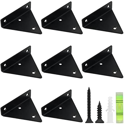 PINGEUI 8 Stück 10x9,4x2,4cm Regalhalterungen Metall Schwarz, Wandregal Halterung Unsichtbare Versteckter Dreieck Regalhalter Schwimmende Regalträger mit Befestigungsteilen, Tragkraft 8kg Pro Stück
