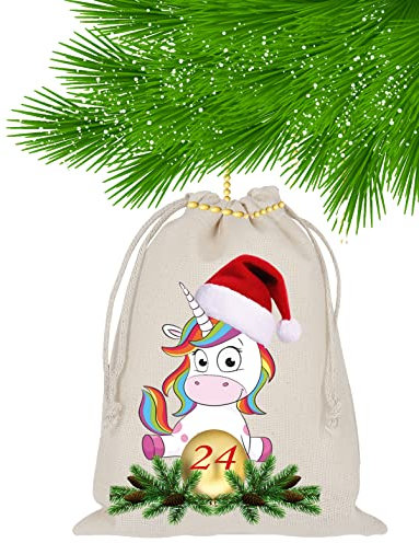 Adventskalender zum Befüllen, 24 Stoffbeutel, Bedruckt 20x15 Groß, Einhorn, Unicorn, Weihnachten Geschenksäckchen, Adventskalender Säckchen, DIY Adventskalender Selber Befüllen, Weihnachtskalender