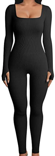 JOJJJOJ Damen Sport Workout Jumpsuit Lang Eng Yoga Bodysuit Playsuits Overall Stretch Langarm Bodycon Sportanzug Hosenanzug Trainingsanzug