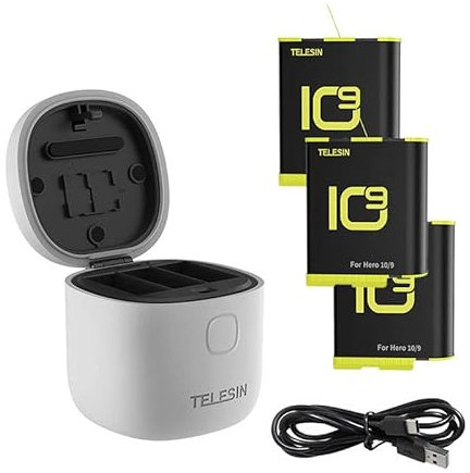 Telesin 3-Slot Waterproof Charger Allin Box for GoPro Hero 9 / Hero 10 + 3 Batteries (GP-BTR-906-GY-B)