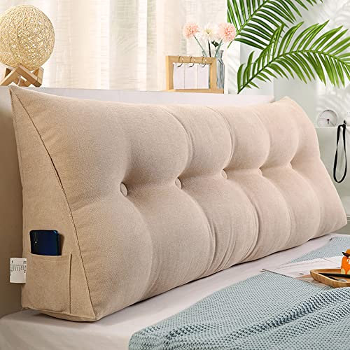 Raktov Dreieckiges Kopfteilkissen mit abnehmbarem Bezug, Polster mit Holzrücken, dreieckiges Lesekissen, einfarbiges Keil-Kopfteilkissen für Bett, Sofa, Schlafzimmer, 150 x 50 x 20 cm, Beige