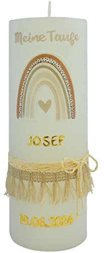 Wiedemann Kerzen Taufkerze Rustik Meine Taufe mit Bordüre 190 x Ø 68 mm mit individueller Namensverzierung aus Wachsbuchstaben