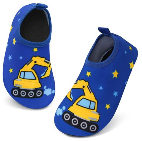 Zapatos de Agua para Niños Escarpines para Niño y Niña Zapatos de Playa Descalzos Antideslizantes Zapatos de Natación para Piscina de Playa, Azul - Excavadoras, 30/31 EU